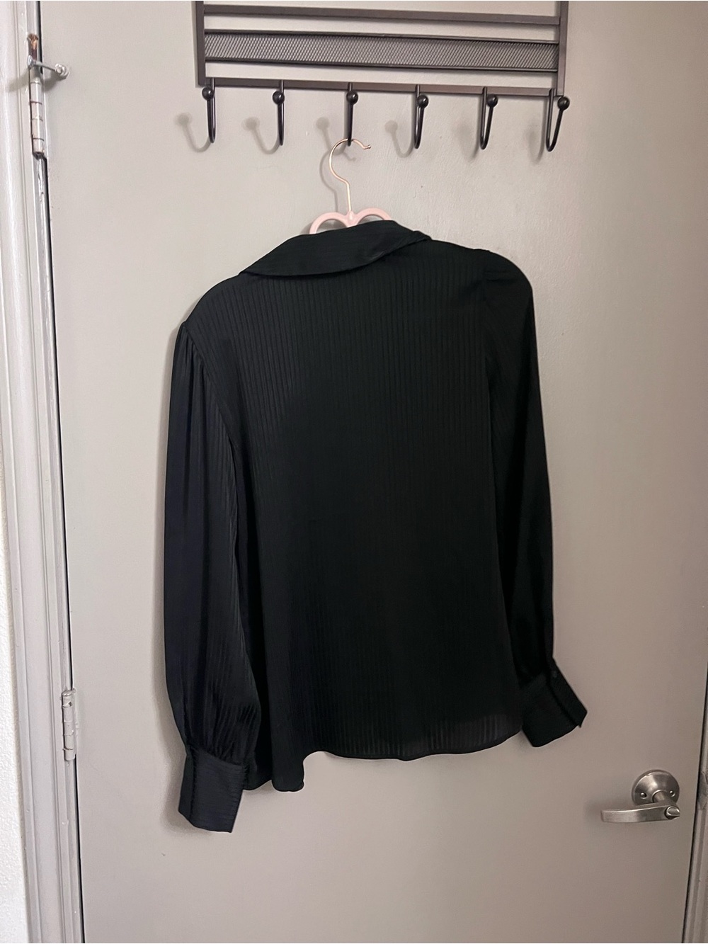 Calvin Klein Black Pleated Long-Sleeve Blouse